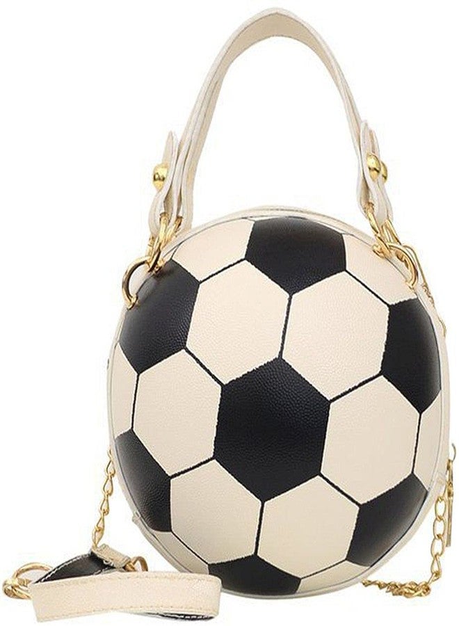 QZUnique Soccer CrossBody Bag Round Handbag PU Leather Messenger Shoulder Bag Personality Purses for Women White and Black - Image 1