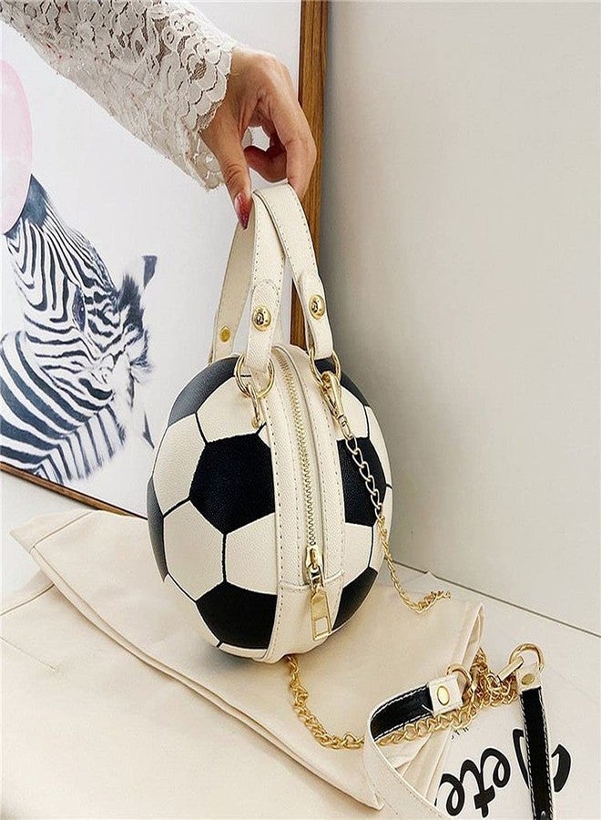 QZUnique Soccer CrossBody Bag Round Handbag PU Leather Messenger Shoulder Bag Personality Purses for Women White and Black - Image 2