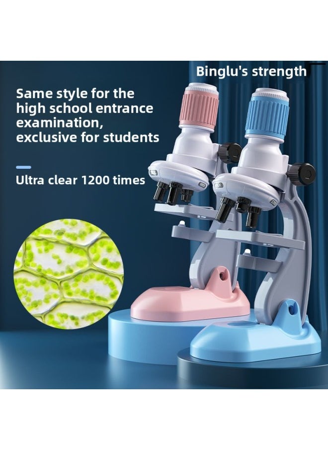 Generic - Children's Microscope Times Professional Scientific Equipment Biological High-definition Experiment Full Set Of Toys For Primary And Secondary School Students-Specifications:[sakura Pink] Professional Microscope + Gift + 48 Specimens-Color:Rechargeable Version [charging Set + Screwdriver] - Image 1