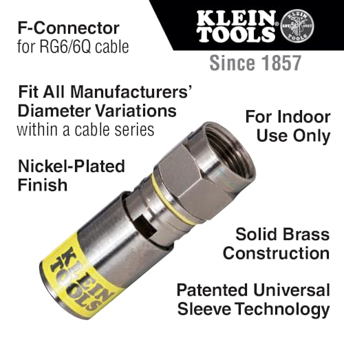 Klein Tools VDV812-606 F-Connector for RG6/6Q Coaxial Cable, Universal Compression Connectors, Male, Professional Grade, 10-Pack - Image 2