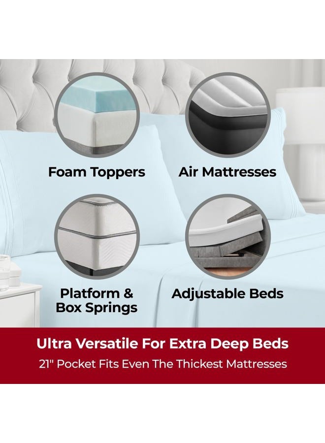 mellanni Extra Deep Pocket King Size Sheets - 4 Piece Iconic Collection Bedding Sheets & Pillowcases - Hotel Luxury, Ultra Soft, Cooling Bed Sheets - Extra Deep Pocket up to 21 inch (King, Aqua) - Image 2