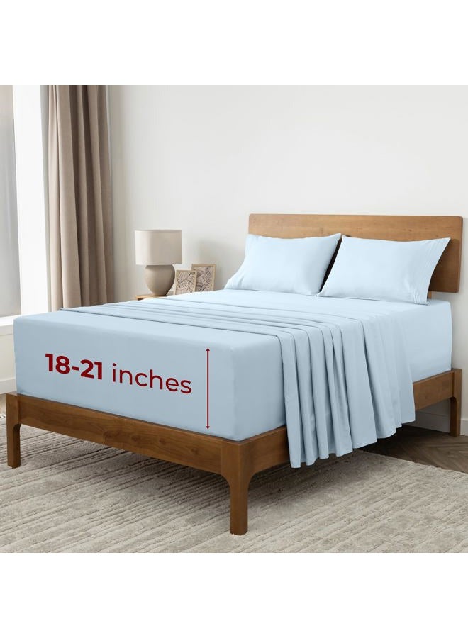 mellanni Extra Deep Pocket King Size Sheets - 4 Piece Iconic Collection Bedding Sheets & Pillowcases - Hotel Luxury, Ultra Soft, Cooling Bed Sheets - Extra Deep Pocket up to 21 inch (King, Aqua) - Image 1