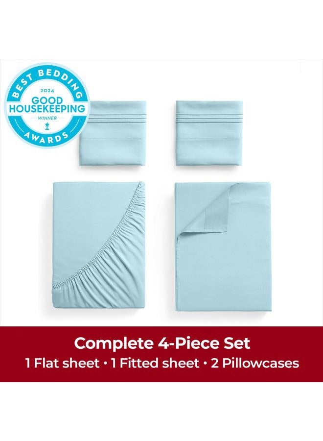 mellanni Extra Deep Pocket King Size Sheets - 4 Piece Iconic Collection Bedding Sheets & Pillowcases - Hotel Luxury, Ultra Soft, Cooling Bed Sheets - Extra Deep Pocket up to 21 inch (King, Aqua) - Image 4