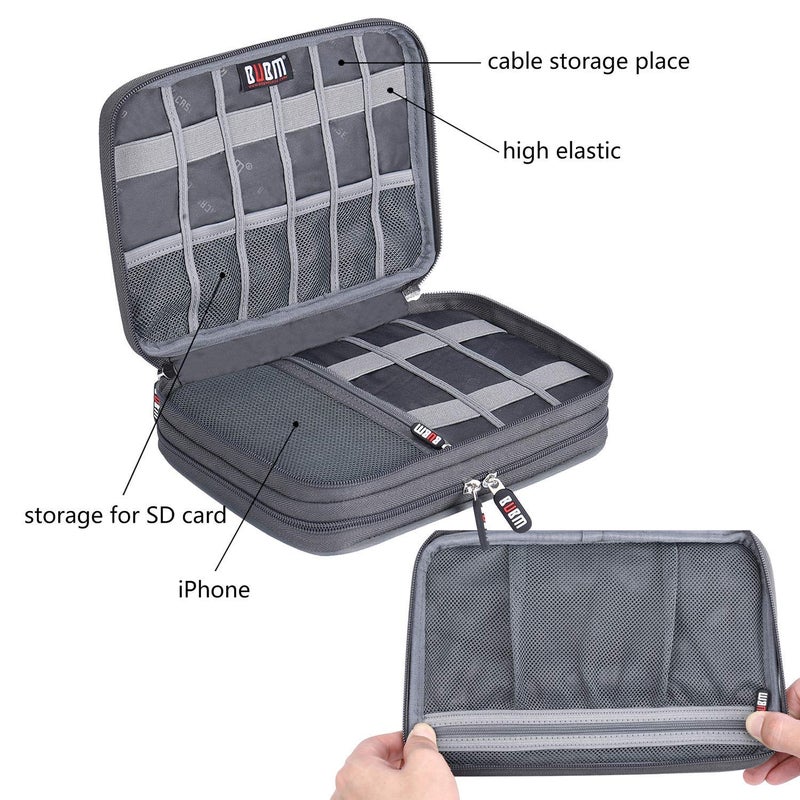 BUBM Electronic Cable Organizer Bag - Portable Travel Double Layers Electronic Digital Accessories Storage Pouch Bags for SD Card Case, USB Flash Drive,Charging Cords, USB Charger, Mini Tablet - Image 3