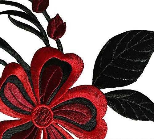 FEEPOP 1pcs Big Piece Red Flower Embroidered Iron-on Patches(11.8X7.9 inch, with Glue on Back) - Image 4