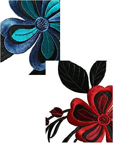 FEEPOP 1pcs Big Piece Red Flower Embroidered Iron-on Patches(11.8X7.9 inch, with Glue on Back) - Image 5