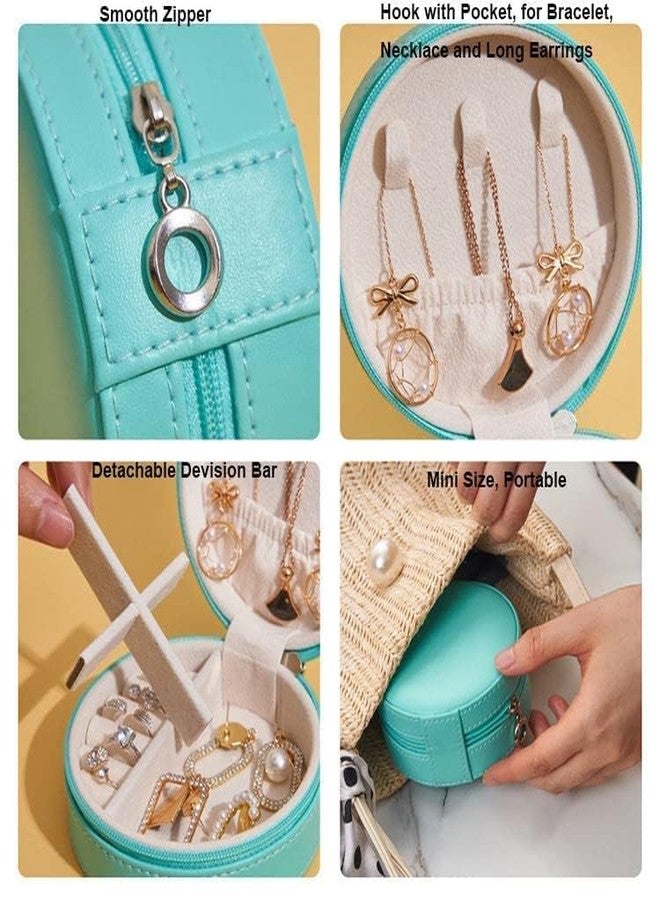 Vichip صندوق مجوهرات للسفر من فيشيب، حقيبة سفر صغيرة محمولة مزودة بسحاب، صناديق تخزين صغيرة من الجلد الصناعي PU للخواتم والأقراط والقلائد والأساور، هدية للنساء والفتيات (دائرية) - Image 5
