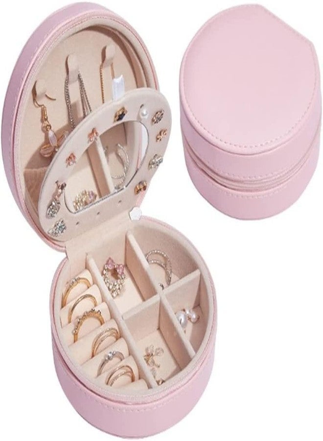 Vichip صندوق مجوهرات للسفر من فيشيب، حقيبة سفر صغيرة محمولة مزودة بسحاب، صناديق تخزين صغيرة من الجلد الصناعي PU للخواتم والأقراط والقلائد والأساور، هدية للنساء والفتيات (دائرية) - Image 1