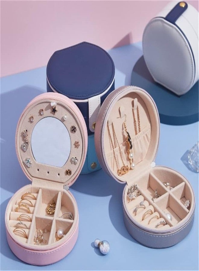 Vichip صندوق مجوهرات للسفر من فيشيب، حقيبة سفر صغيرة محمولة مزودة بسحاب، صناديق تخزين صغيرة من الجلد الصناعي PU للخواتم والأقراط والقلائد والأساور، هدية للنساء والفتيات (دائرية) - Image 3