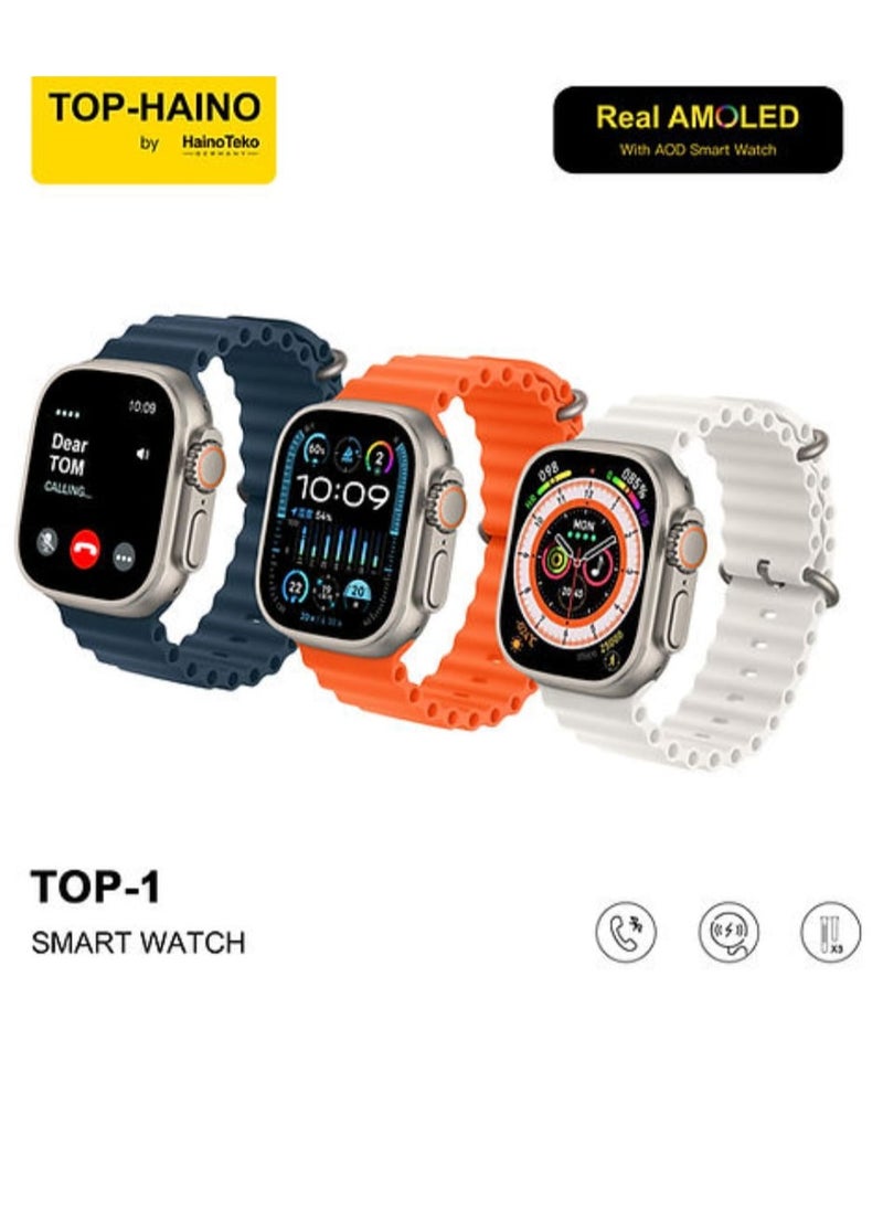 Haino Teko Smart Watch TOP-1 Real AMOLED screen with Three Pairs Of Straps and Wireless Charger with Pen and Note book  - Image 1