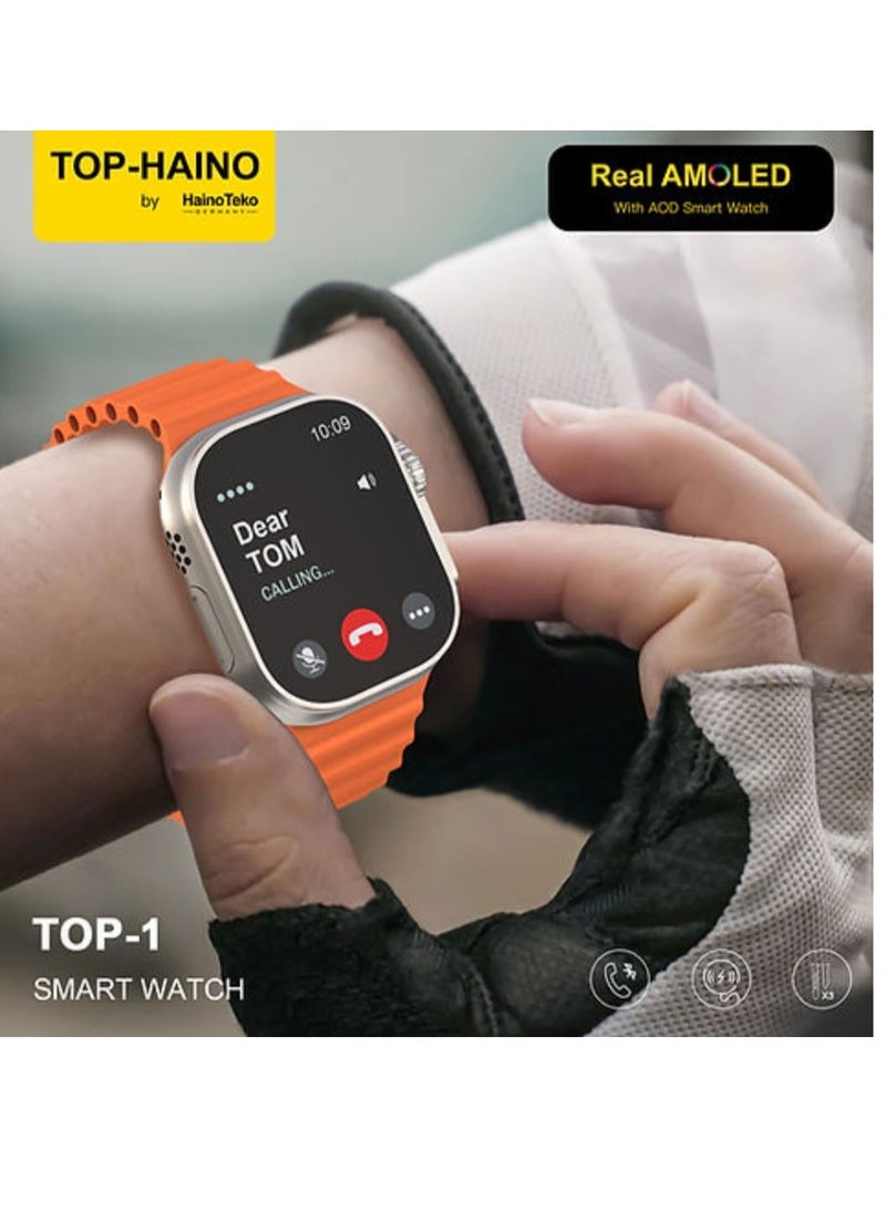 Haino Teko Smart Watch TOP-1 Real AMOLED screen with Three Pairs Of Straps and Wireless Charger with Pen and Note book  - Image 3