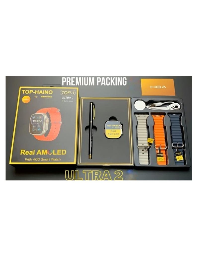 Haino Teko Smart Watch TOP-1 Real AMOLED screen with Three Pairs Of Straps and Wireless Charger with Pen and Note book  - Image 4