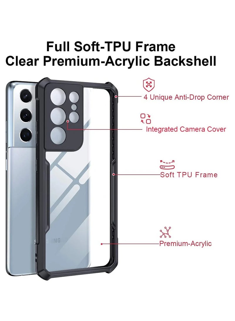 Xundo Clear Case for Samsung Galaxy S21 Ultra | Premium Rugged | Durable Shock-absorbing Frame | Black Border | Thermoplastic Polyurethane | Airbag Anti-drop Protection - Clear - Image 2