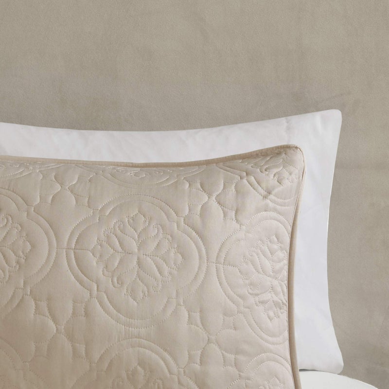 510 DESIGN Oakley Reversible Quilt Set-Luxe Stitching Design All Season, Lightweight Coverlet Bedspread Bedding, Matching Shams, Oversized King/Cal King(120"x118"), Medallion Khaki 3 Piece - Image 4