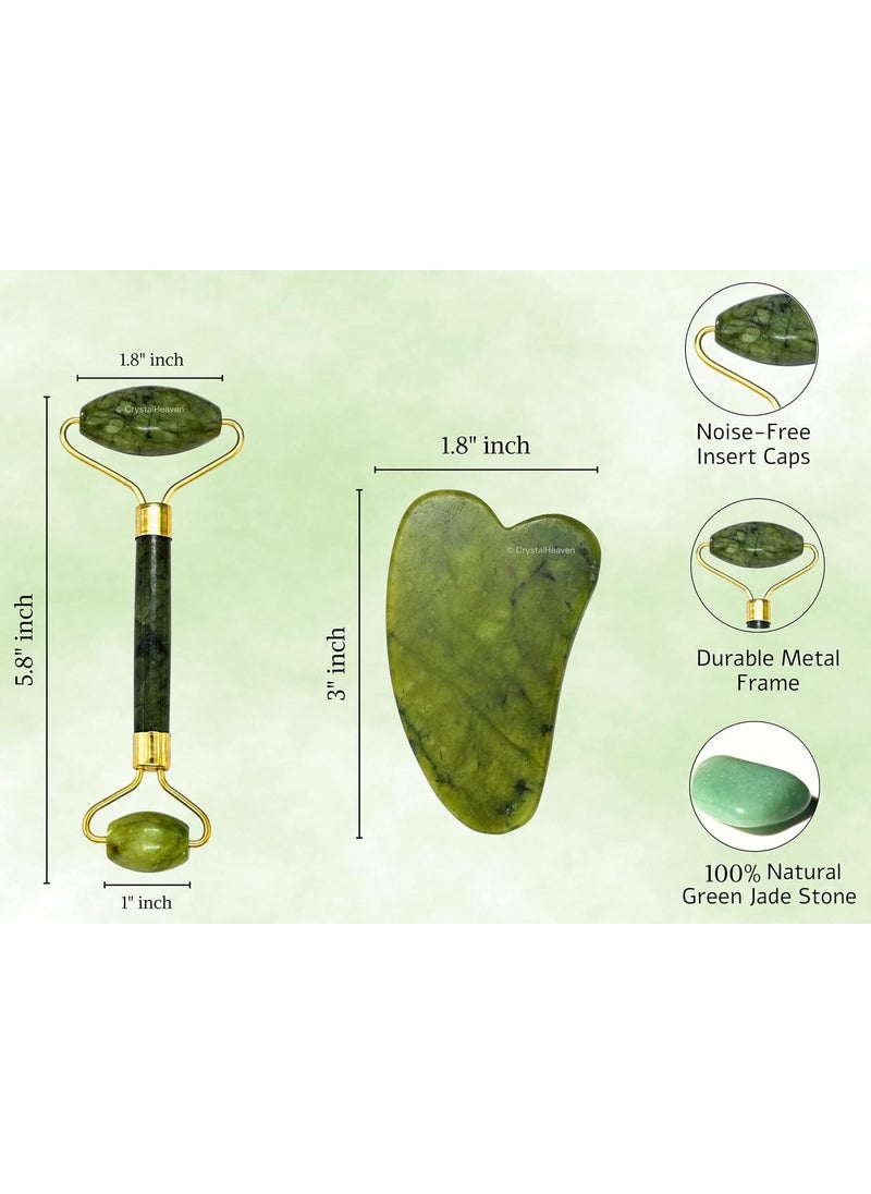 Crystal Heaven Crystal Heaven Certified Jade Roller and Gua Sha Tool Combo Set Face Massager for Women Original Face Massage Set Green Jade  - Image 3