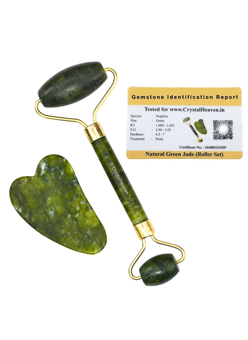 Crystal Heaven Crystal Heaven Certified Jade Roller and Gua Sha Tool Combo Set Face Massager for Women Original Face Massage Set Green Jade  - Image 1
