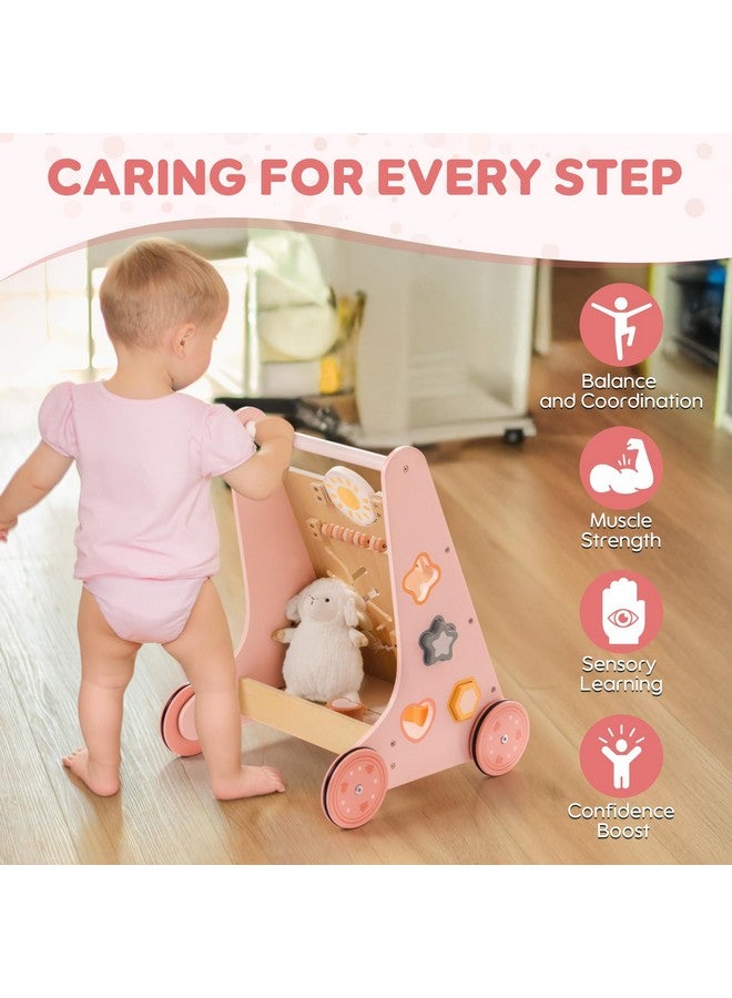 ROBUD Wooden Baby Walker, Baby Push Walker with Activity Center and Storage, Montessori Walker Toy for Boys and Girls Learning to Stand and Walk, Pink - Image 2