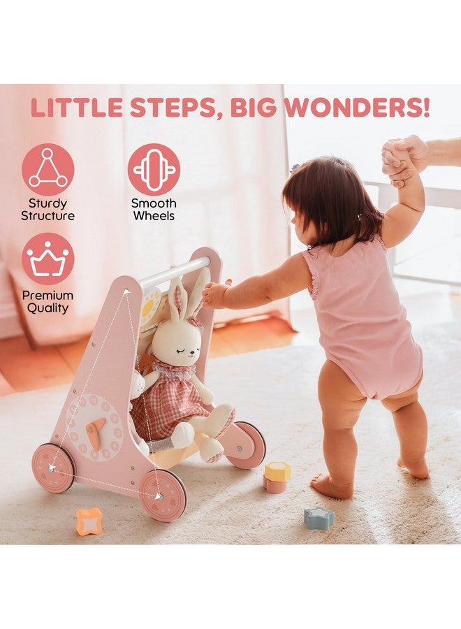 ROBUD Wooden Baby Walker, Baby Push Walker with Activity Center and Storage, Montessori Walker Toy for Boys and Girls Learning to Stand and Walk, Pink - Image 3