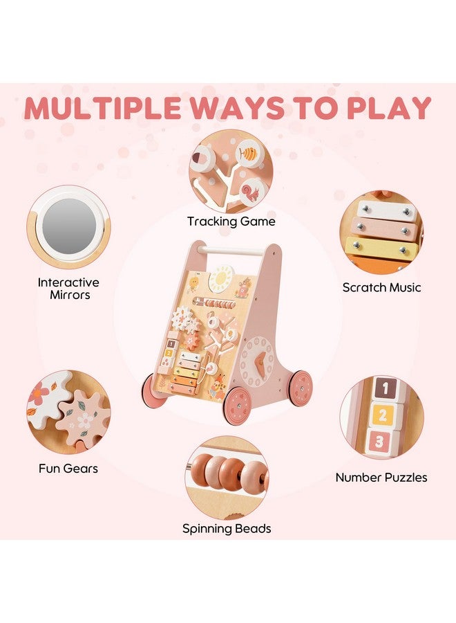ROBUD Wooden Baby Walker, Baby Push Walker with Activity Center and Storage, Montessori Walker Toy for Boys and Girls Learning to Stand and Walk, Pink - Image 4