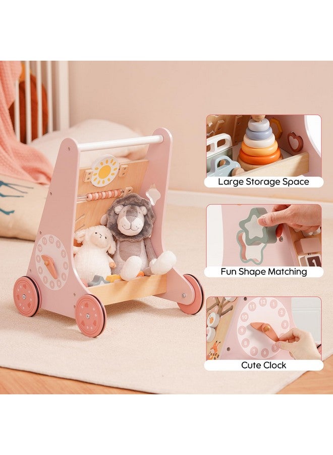 ROBUD Wooden Baby Walker, Baby Push Walker with Activity Center and Storage, Montessori Walker Toy for Boys and Girls Learning to Stand and Walk, Pink - Image 5