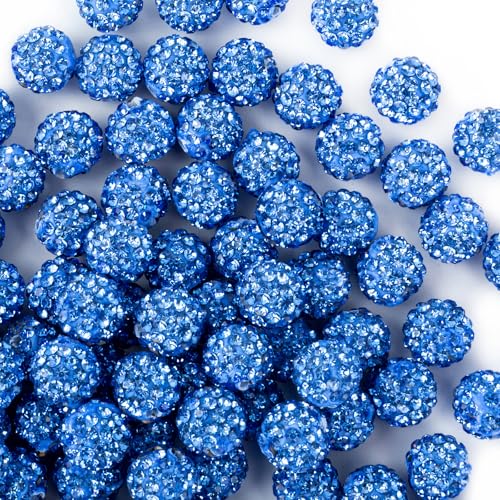 Jukercici 10mm Clay Rhinestone Beads for Bracelets 100 Pcs Sparkle Crystal Beads for Jewelry Making Glitter Round Shamballa Disco Ball Design for DIY Crafts Necklace Earrings Decoration Sky Blue - Image 1