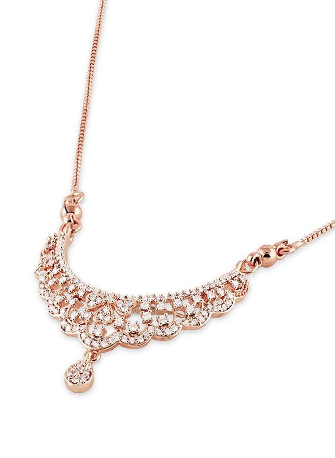 ZAVERI PEARLS Rose Gold Tone Dazzling Cubic Zirconia Contemporary Necklace For Women-ZPFK22166 - Image 4