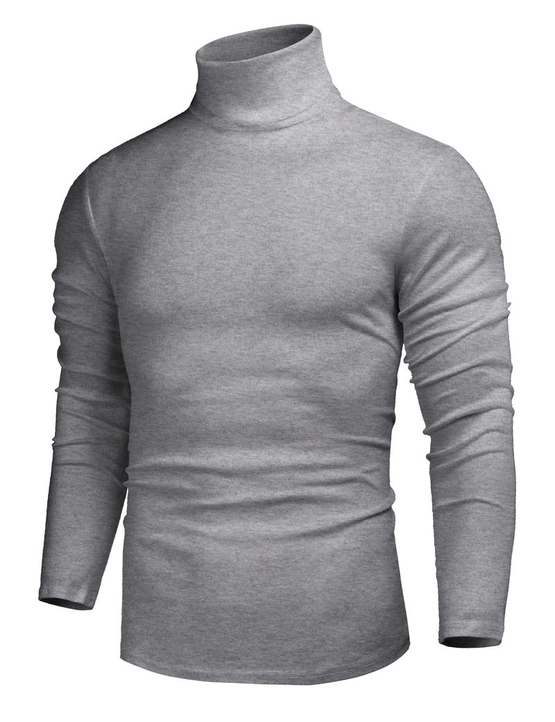 Poriff Mens Casual Slim Fit Knitted Pullover Turtleneck Sweater Long Sleeve Basic T Shirt Grey M - Image 1