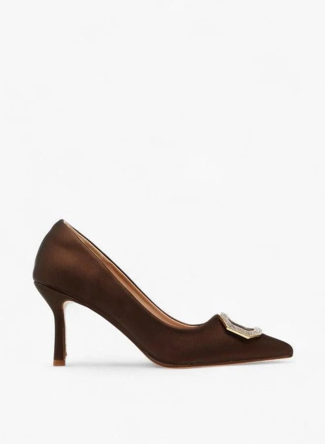 Flora Bella By Shoexpress Embellished Pointed Toe Slip-On Pumps with Stiletto Heels