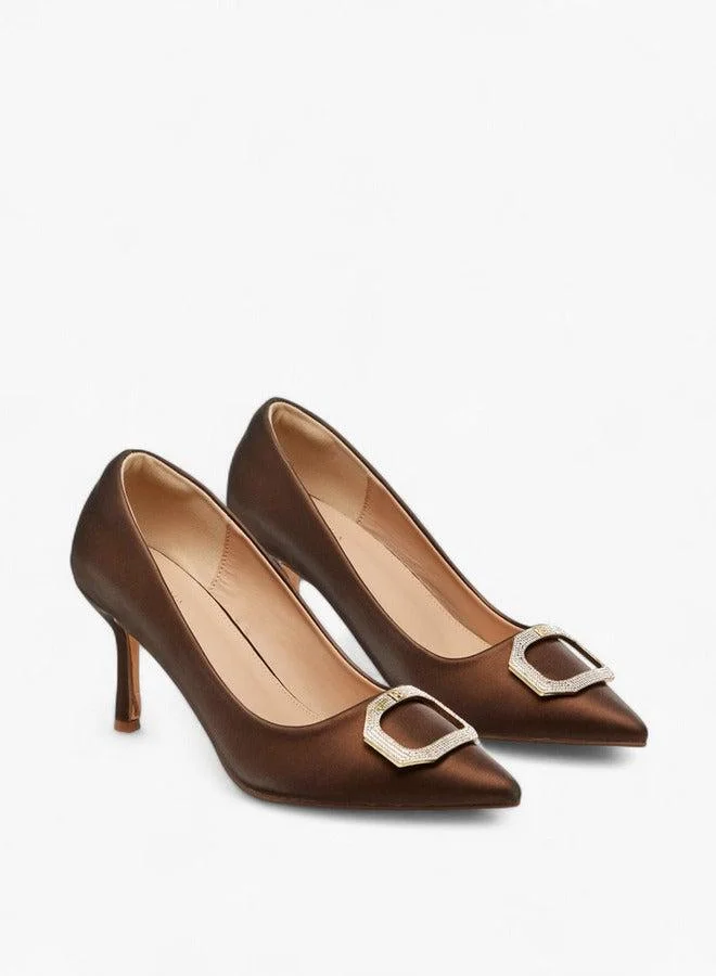 Flora Bella By Shoexpress Embellished Pointed Toe Slip-On Pumps with Stiletto Heels