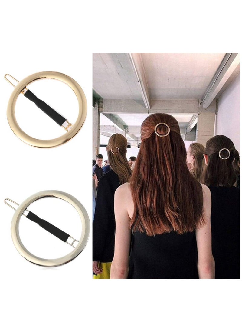 Goolsky 2 Pcs Minimalist Hair Clip for Women and Girls, Newly designed Hollow Hoop Round Circle Geometric Metal Hair Clip Bobby Pin Ponytail Holder Hair Accessories(Gold & Silver)  - Image 1