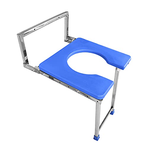 NEOSAFE Stainless Steel Premium Folding Shower Bathing Room Wall Mount Commode Stool Indian Toilet Seat for Elderly Disabled man and Pregant Women Support - Blue (120Kg, Set of 1) - Image 4