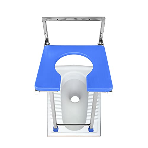 NEOSAFE Stainless Steel Premium Folding Shower Bathing Room Wall Mount Commode Stool Indian Toilet Seat for Elderly Disabled man and Pregant Women Support - Blue (120Kg, Set of 1) - Image 2
