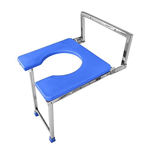 NEOSAFE Stainless Steel Premium Folding Shower Bathing Room Wall Mount Commode Stool Indian Toilet Seat for Elderly Disabled man and Pregant Women Support - Blue (120Kg, Set of 1) - Image 5
