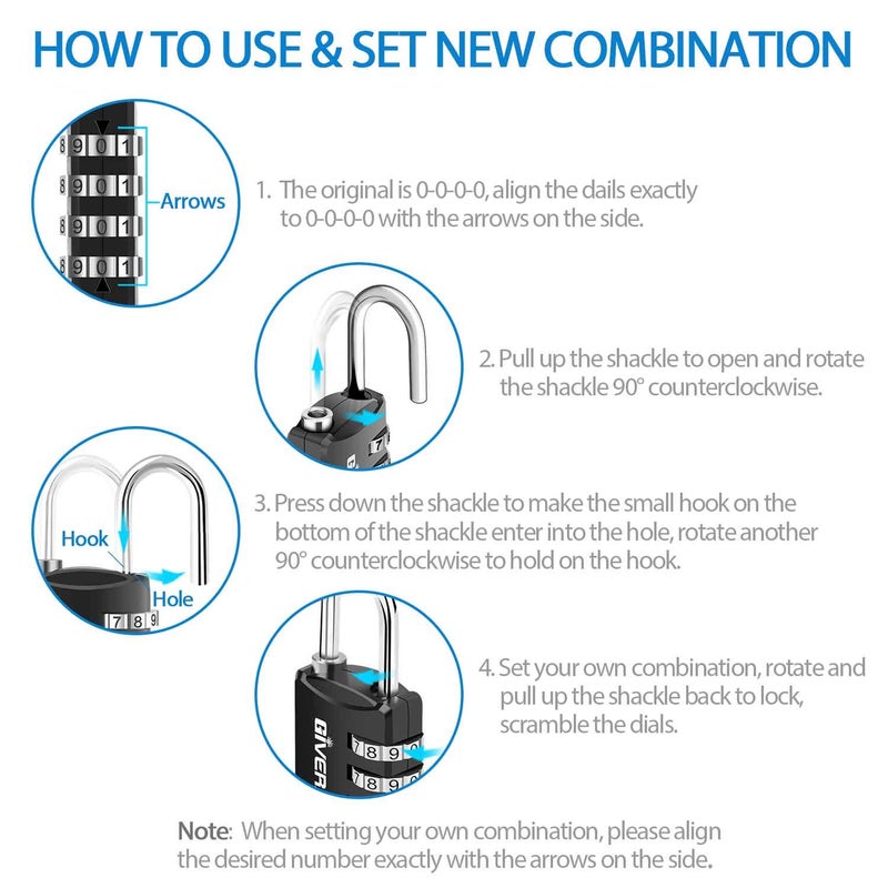 GIVERARE 4 Pack Combination Lock, 4-Digit Padlock Keyless, Resettable Luggage Locks for Backpack, Gym & School & Employee Locker, Weatherproof Travel Lock for Fence, Backyard Gate, Hasp, Case-Black - Image 4