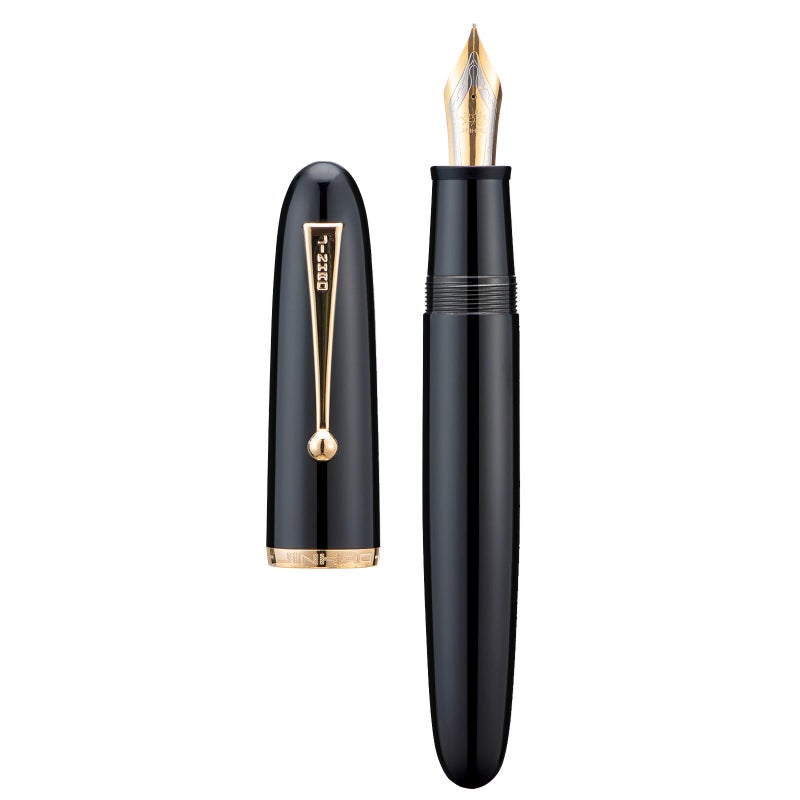 Lanxivi Jinhao 9019 Fountain Pen Dadao Series Black Acrylic Gold Trim #8 Medium Nib with Large Converter for Writing, Signature and Calligraphy - Image 3