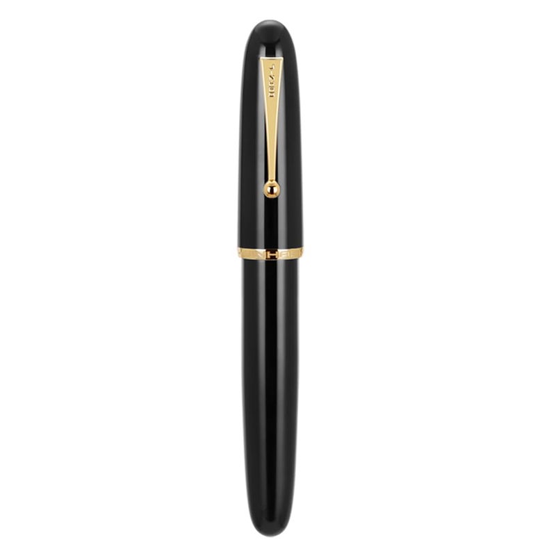 Lanxivi Jinhao 9019 Fountain Pen Dadao Series Black Acrylic Gold Trim #8 Medium Nib with Large Converter for Writing, Signature and Calligraphy - Image 1
