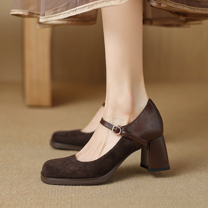 In The Spring Of 2024 Elegant High-Heeled Women'S Shoes 33-43 Square Head Size Size Stitching Shallow Mouth Single Shoes - Image 4