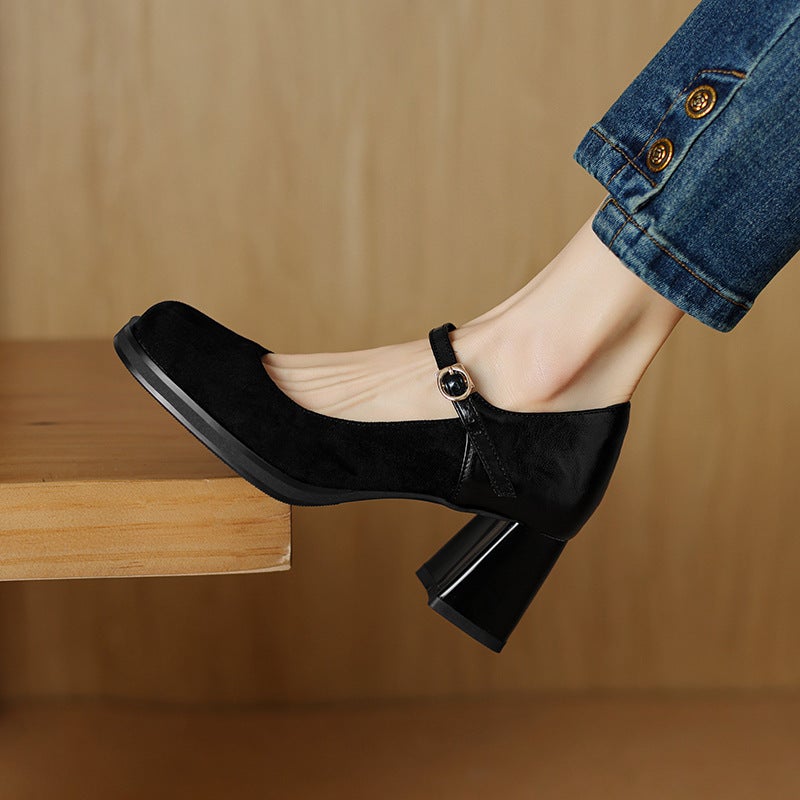 In The Spring Of 2024 Elegant High-Heeled Women'S Shoes 33-43 Square Head Size Size Stitching Shallow Mouth Single Shoes - Image 3