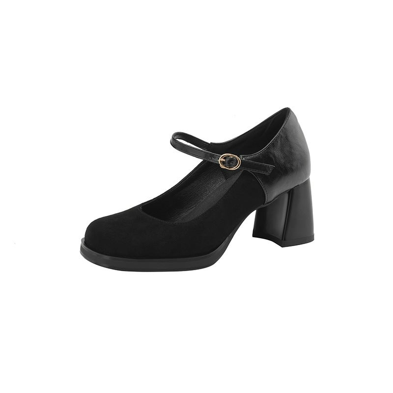 In The Spring Of 2024 Elegant High-Heeled Women'S Shoes 33-43 Square Head Size Size Stitching Shallow Mouth Single Shoes - Image 1