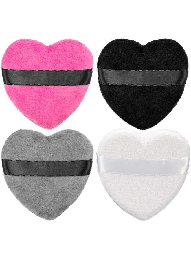 OIIKI 4Pcs Makeup Puffs, Cotton Powder Puff, Makeup Tool Sponges Blender Cleanser, In Love Shape With Strap, For Cosmetic (Gray+White+Rose+Black) - Image 1
