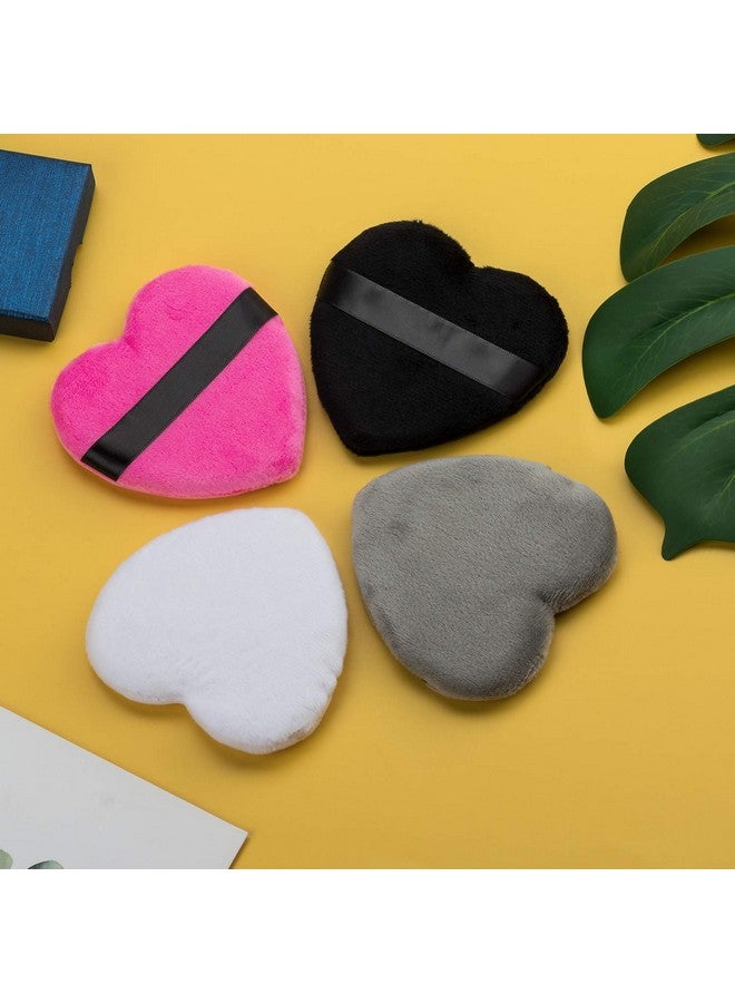 OIIKI 4Pcs Makeup Puffs, Cotton Powder Puff, Makeup Tool Sponges Blender Cleanser, In Love Shape With Strap, For Cosmetic (Gray+White+Rose+Black) - Image 4