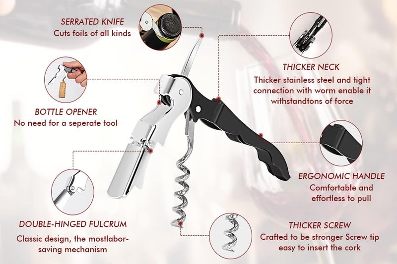 Kit-Home Professional Waiter Corkscrew Wine Openers Set (4 PCS),Upgraded with Heavy Duty Stainless Steel Hinges Wine Key for Restaurant Waiters, Sommelier, Bartenders - Image 2