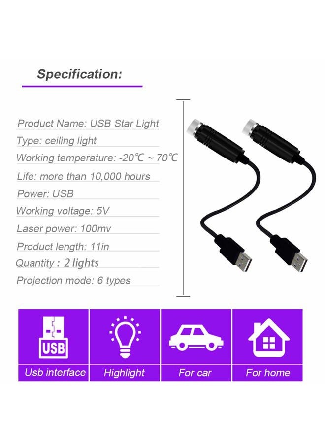 BAILONGJU USB Night Light, Star Projector Night Light, Interior Car Lights, Bending Freely Portable Atmospheres Decoration for Car, Ceiling, Bedroom, Party 2 PCS - Image 2