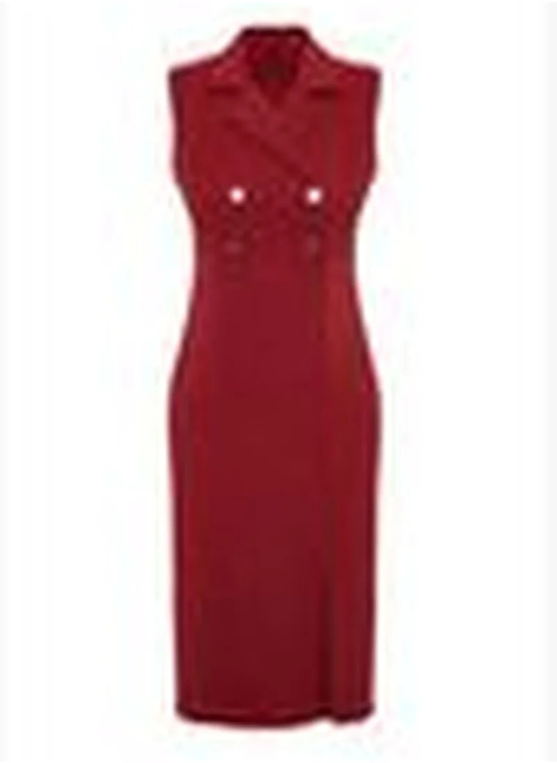 trendyol Burgundy Midi Woven Button Detailed Dress TWOSS23EL02256