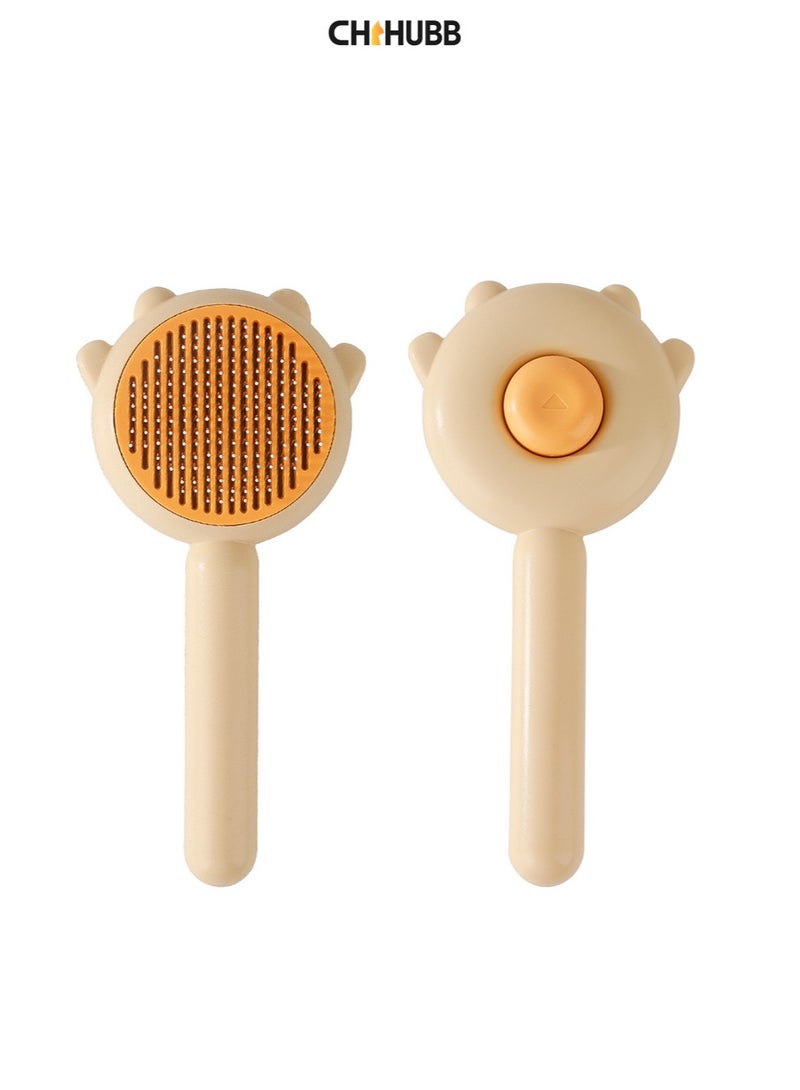 CHIHUBB Self-Cleaning Cat & Dog Grooming Brush – 140° Curved Stainless Teeth, Anti-Static, One-Click Shedding Remover, Easy to Wash – for Long & Short Hair – Yellow - Image 1