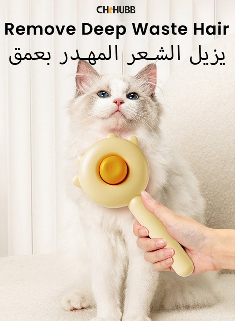CHIHUBB Self-Cleaning Cat & Dog Grooming Brush – 140° Curved Stainless Teeth, Anti-Static, One-Click Shedding Remover, Easy to Wash – for Long & Short Hair – Yellow - Image 5