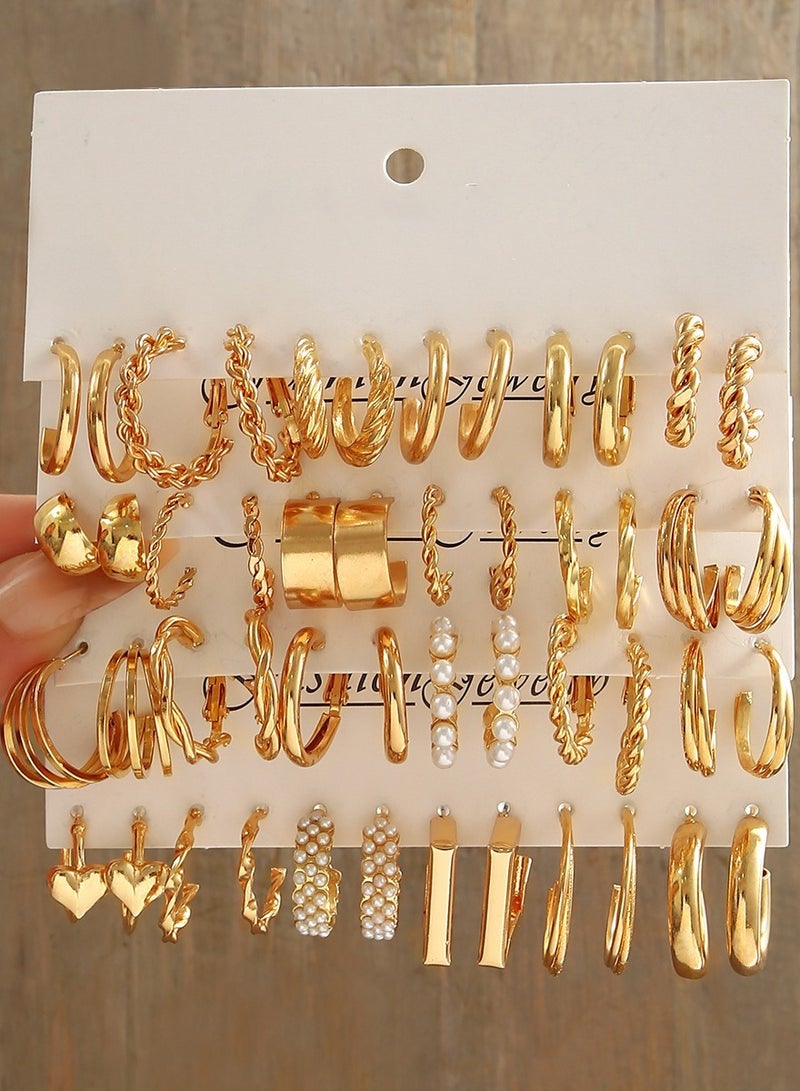 فاشون جيوليري طقم أقراط نسائية مكون من 24 زوجًا - أقراط عصرية مرصعة باللؤلؤ والمعادن - Image 1