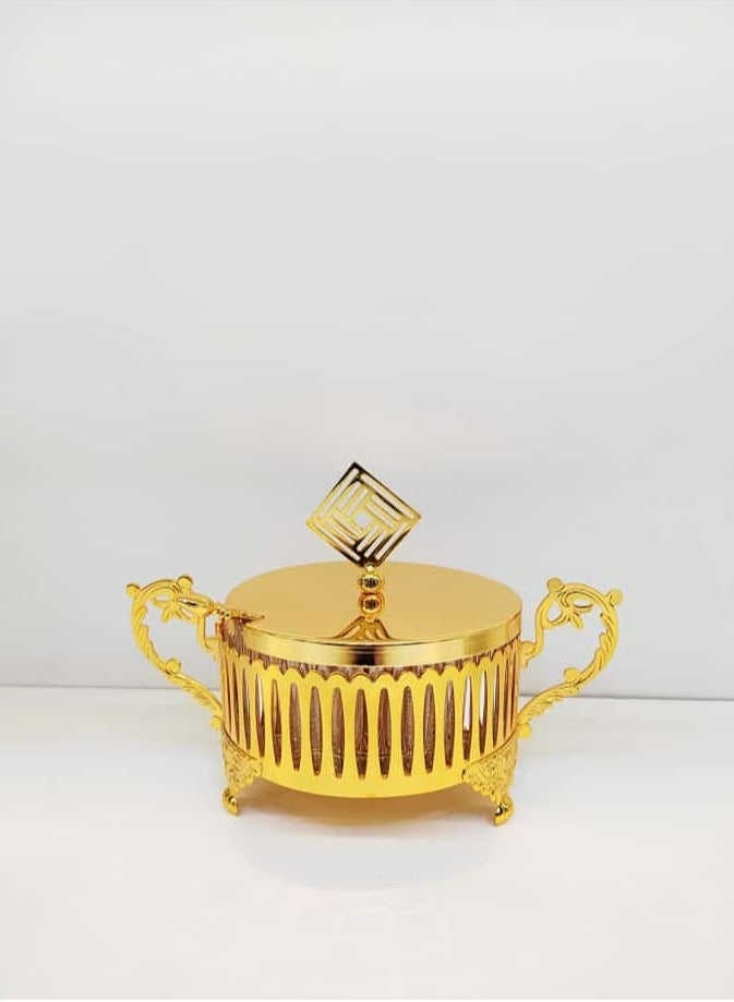 Radin Sugar Bowl with Lid and Spoon Metal Sugar Bowl with Spoon, Sugar Container for Coffee Bar, Sugar Jar Sugar Dispenser Bowl, Golden Kitchen Decor and Accessories - Image 3