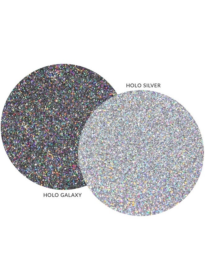 MARBLERS Cosmetic Grade Fine Glitter Duo [Holo Galaxy & Silver] 0.36oz (10g) | Non-Toxic | Vegan | Cruelty-Free | Eyeshadow, Nail Polish, Nail Art | Festival, Rave & Party Makeup | Body & Face - Image 1