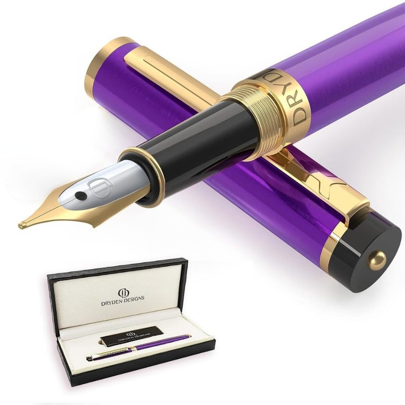 Dryden Designs Fountain Pen. Medium Nib Premium Box | 6 Ink Cartridges Included (Decadent Purple) - Image 1